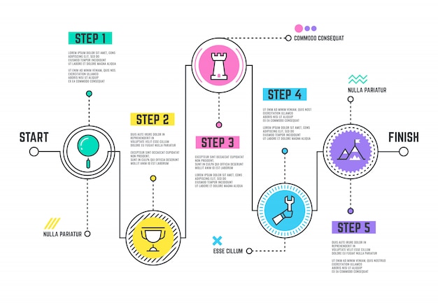 회사 여정 경로. 단계 라인 타임 라인 Infographic 템플릿 로드맵