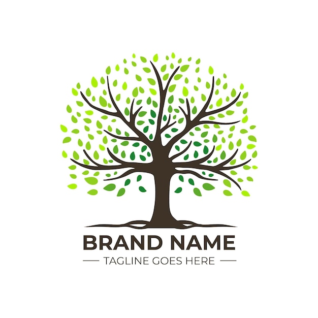 Vector company nature tree logo template gradient green coloured