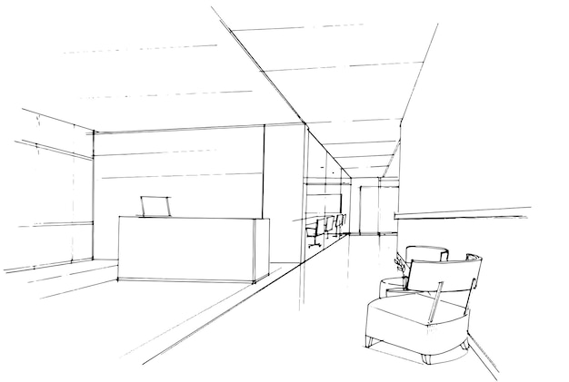 Vector company office waiting area sketch drawingmodern designvector2d illustration