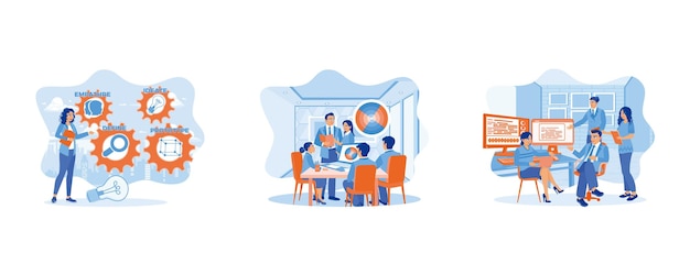 the company operations manager is holding a presentation with other colleagues in the office