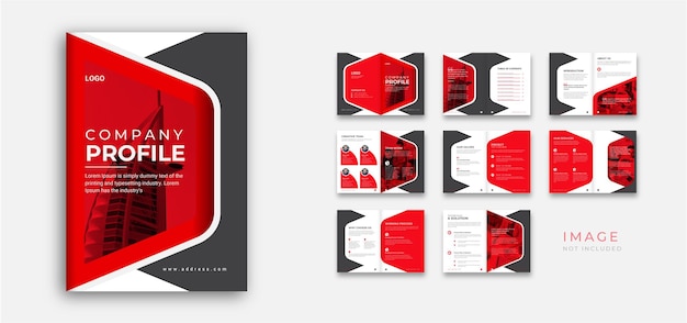 Company profile  brochure design or red color shapes minimalist business brochure template