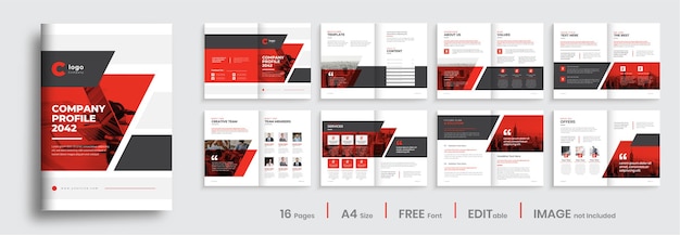 Шаблон дизайна брошюры профиля компании с красными фигурами профессиональный макет дизайна бизнес-брошюры