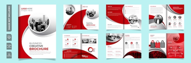 Company profile brochure layout design template with red color shapes