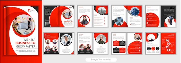 Company profile brochure template design, red color shape business presentation brochure template