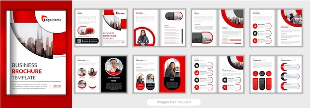 Company profile brochure template design, red color shape business presentation brochure template