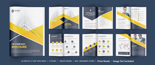 Progettazione del modello dell'opuscolo del profilo aziendale colore giallo design dell'opuscolo multipagina