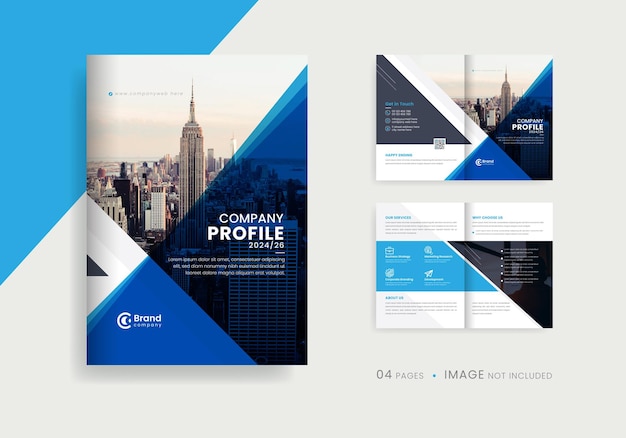 Company profile brochure template layout blue color shape multipage brochure design Premium Vector