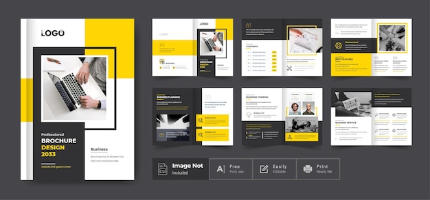 Company profile brochure template layout design yellow color shape minimalist business brochure