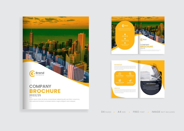 Company profile brochure template orange color shape multipage brochure design Premium Vector
