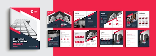 ベクトル 会社プロフィール ビジネスブローチャーのテンプレート - 黄色と赤 - 現代的な形状の16ページのa4ブローチャー