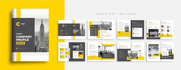 Company profile corporate business brochure template design yellow color shapes creative brochure