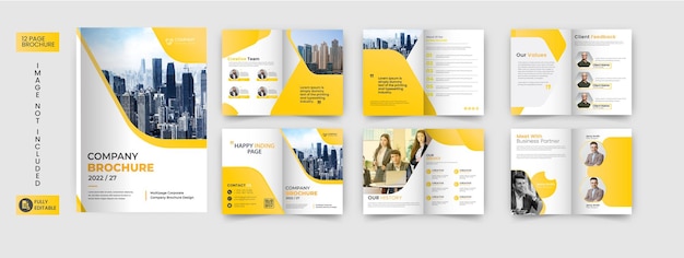 Company profile template design with yellow color shapes multipage brochure design