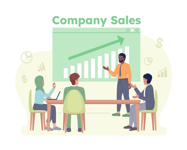 Company sales growth meeting flat concept vector spot illustration