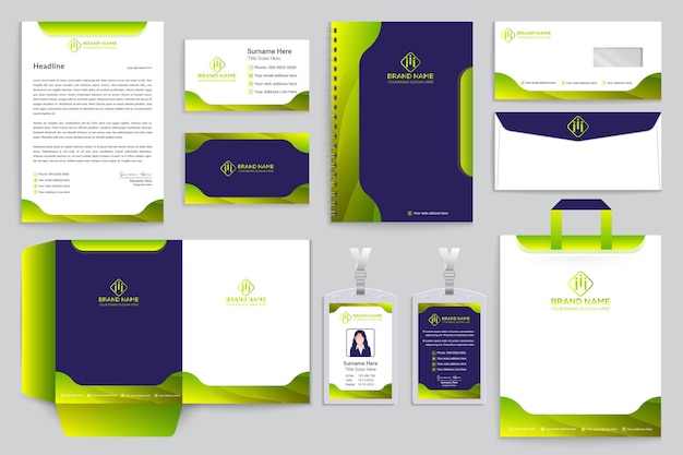 Company stationery in green color