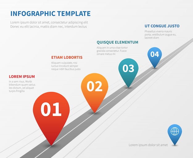 Company timeline vector infographic. milestone road with pointers