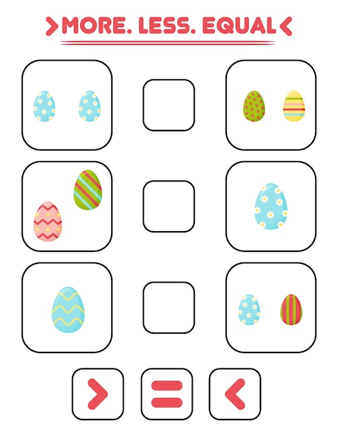 ベクトル 卵の数を比較し,より少ない等しい記号を書き,子供に教え,幼稚園の教育