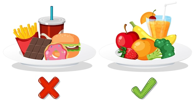 Vector comparison of healthy food vs unhealthy junk food