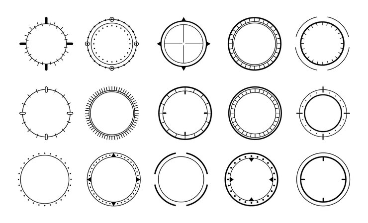 Vector compass borders set circular icon with lines