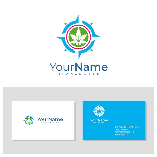 名刺テンプレートとコンパス大麻のロゴ 創造的な大麻のロゴのデザイン コンセプト