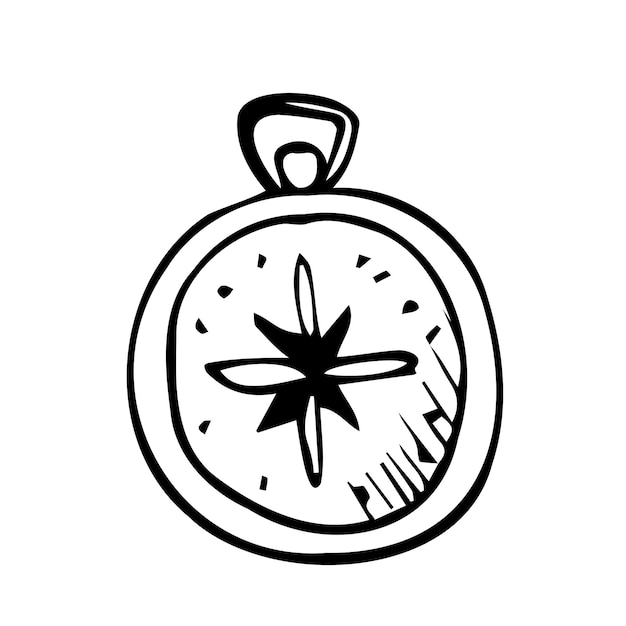 Compass in doodle style isolated on white background Hand drawn vector outline sketch Illustration