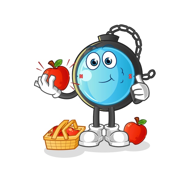 Compass eating an apple illustration. character vector