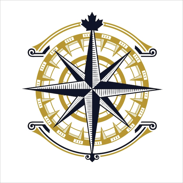 Vector compass emblem with retro vintage style ornament