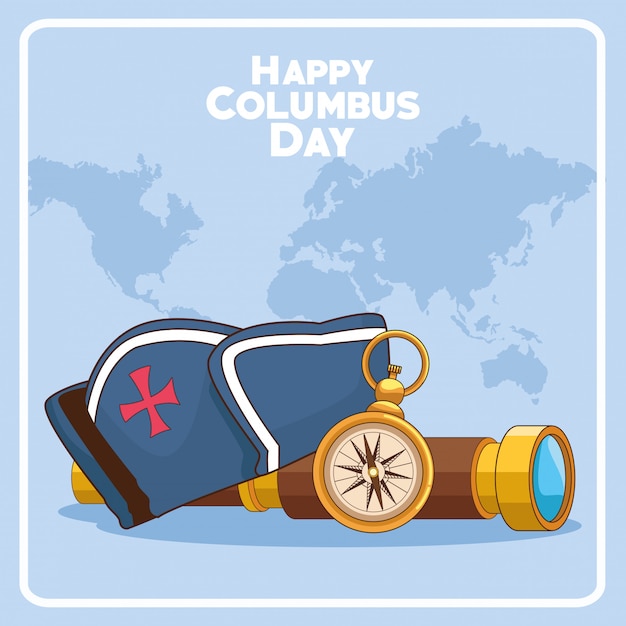 Compass and happy columbus day