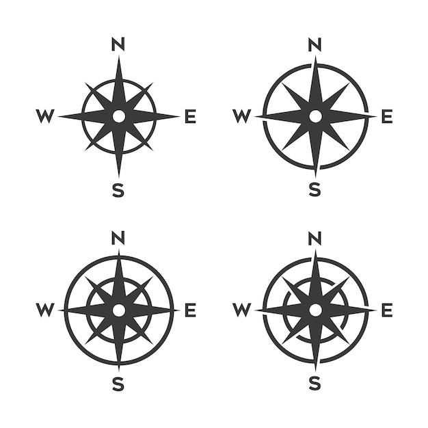 Compass icon set isolated flat design vector illustration
