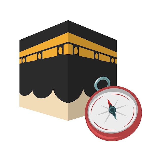 Compass leading to kaaba or black stone vector illustration