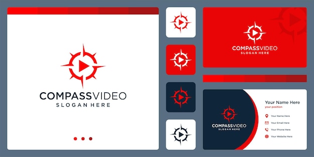 Вдохновленный логотип компаса с логотипом кнопки воспроизведения видео. премиум векторы