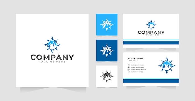 Compass Mountain-logo-ontwerpinspiratie en visitekaartje