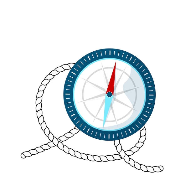 Vector a compass and a piece of sea rope cartoon style