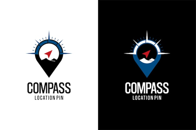 Vector compass pin and nature mountain logo design template