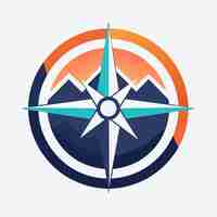 Vector a compass pointing towards majestic mountains in the background a minimalist logo featuring a compass symbol for a travel navigation app