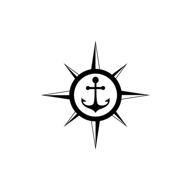 Compass rose and anchor naval marine logo design vector