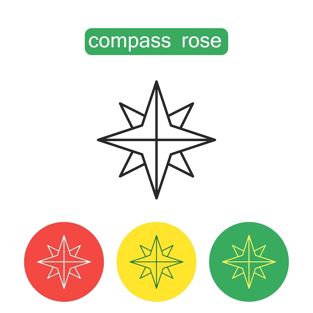 Compass rose outline icons set