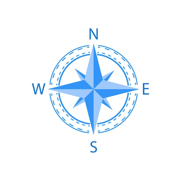 Vector compass rose showing north, south, east and west vector