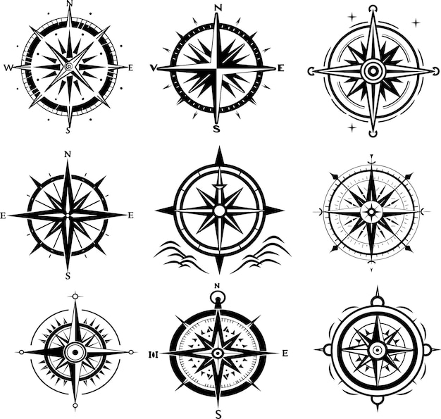 Compass silhouette set vector illustration