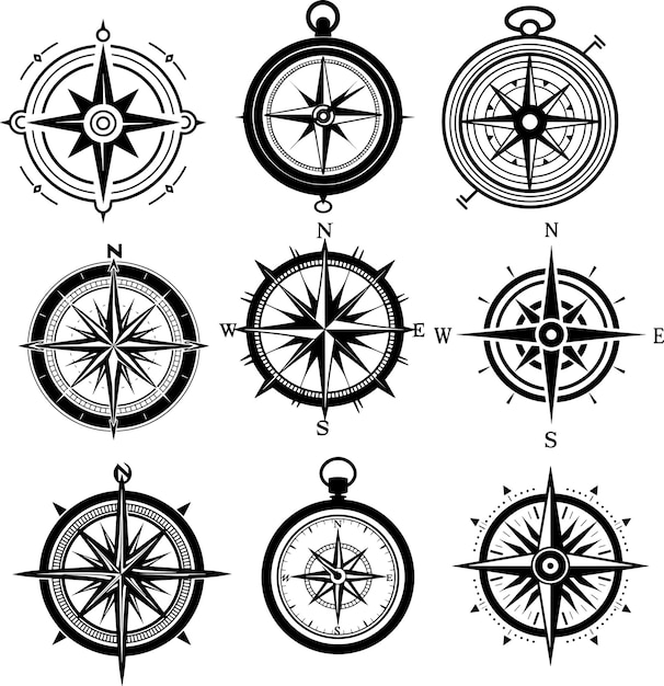 Иллюстрация векторного набора силуэта компаса