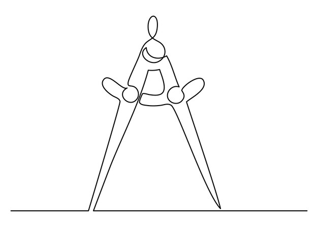 コンパス文房具ツール。 1 本の線画、連続した線画、シンプルなミニマルなデザイン。