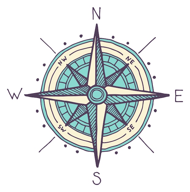 Compass symbol marine navigation hand drawn sketch