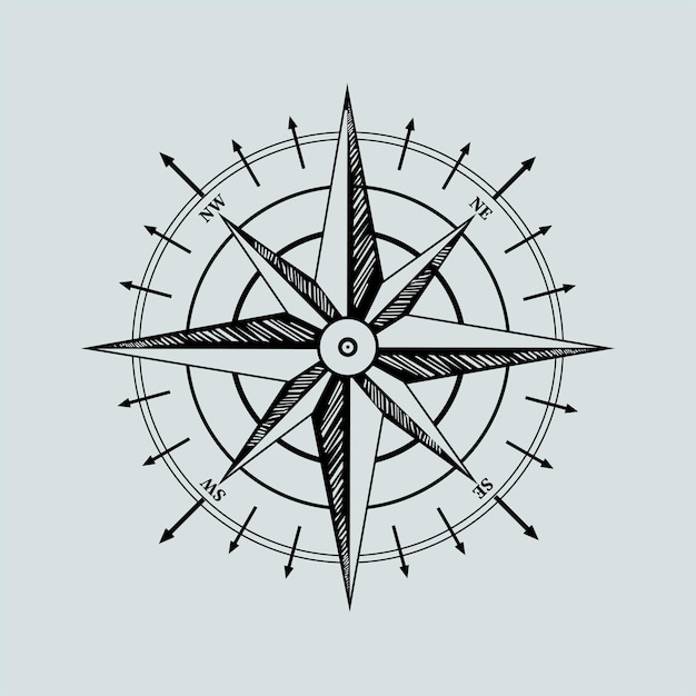 Compass Black and Grey Tattoo Design