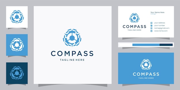 Compass-technologie logo-ontwerp met visitekaartje