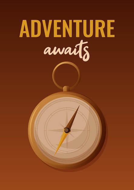 Compass and text adventure awaits Vector illustration on background in cartoon nautical style