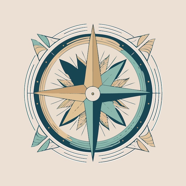 Compass wind rose in stylized and colored illustration