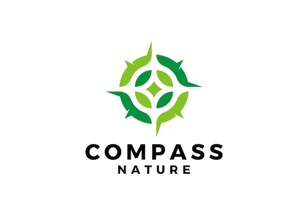 compass with leaf logo design nature outdoor adventure icon vector template