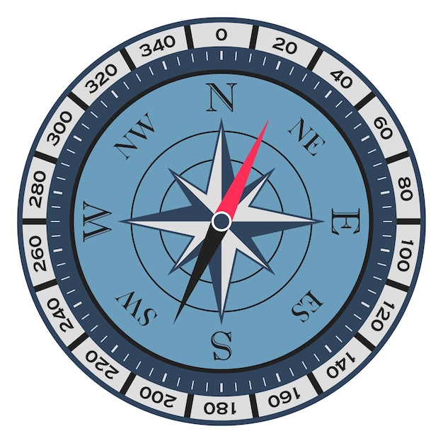 Vector compass with red black arrow and wind rose