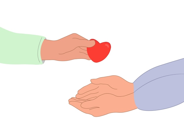 Vector compassiona heartshaped hand shares compassion and hope with those in need help and sympathy in lifethe concept of sharing love helping others charity with the support of the global community