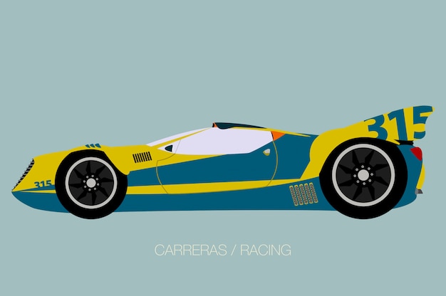 Competition car, side view, flat design style