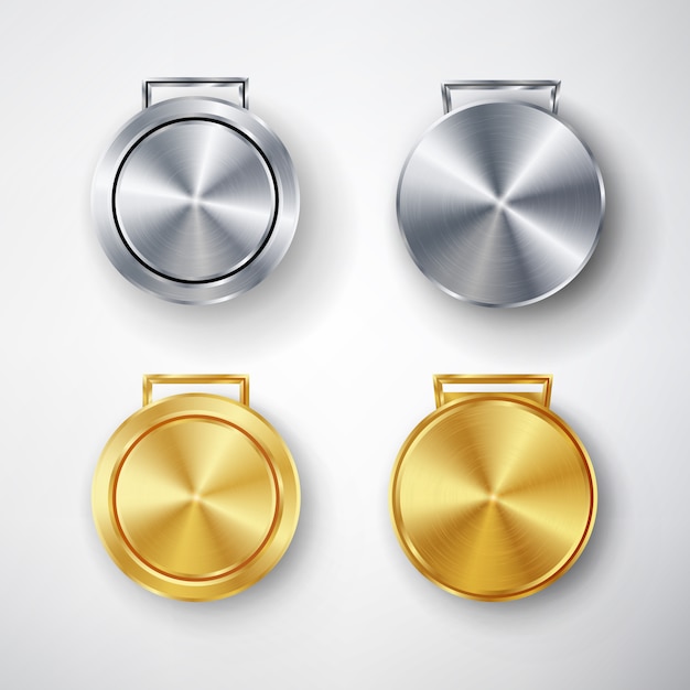 Вектор Конкурсные игры набор золотых и серебряных медалей